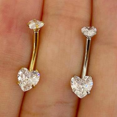 Imagem de BANANA AÇO CORAÇÃO CRISTAL - Piercing em Aço Cirúrgico com Cristais - 