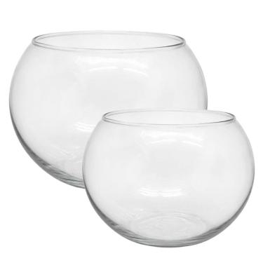 Imagem de Jogo 2 Vasos Tipo Aquário Vidro Redondo Decoração e Terrários 4,5 e 2 Litros 