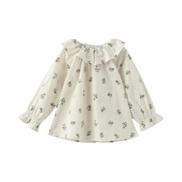 Imagem de Blusa De Algodão Com Babados Para Meninas, Blusa De Renda De Manga Com