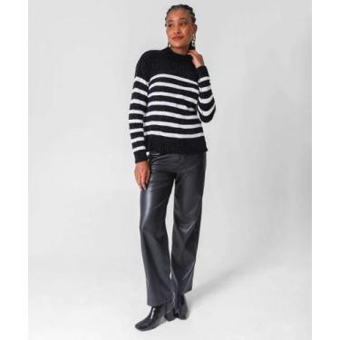 Imagem de Suéter Feminino Chenille Listrado Marisa Preto-52601, Preto, P