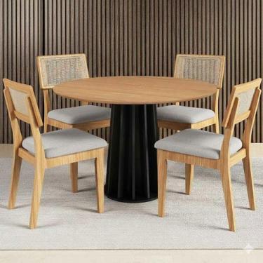 Imagem de Mesa Jantar Redonda 105cm com 4 Cadeiras Estofadas 100% MDF - Casa Lar