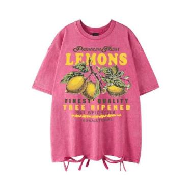 Imagem de Camiseta Feminina Y2K De Algodão Com Estampa De Limões Frescos, Manga 