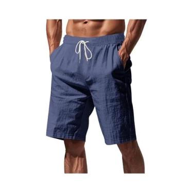 Imagem de Bermudas De Praia Masculinas De Verão Em Algodão E Linho Respirável, C