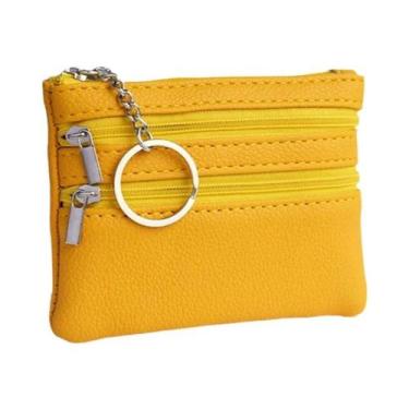 Imagem de Carteira De Couro Feminina Com 3 Zíperes, Porta Moedas, Chaveiro, Port