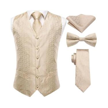 Imagem de Colete De Luxo Masculino Dourado Com Gravata Borboleta, Lenço De Bolso