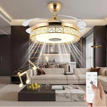 Imagem de Daksan Ventilador de Teto 108cm dourado com Luz – 4 Pás, Diâmetro da Lâmpada 48cm, Controle Remoto, LED 72W 3 Cores Altermáveis, Chandelier Inteligente para Sala, Quarto e Cozinha