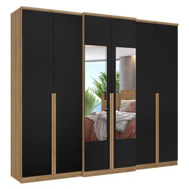 Imagem de Guarda Roupa Casal Valência 6 Portas Glass Capuccino Preto Acetinado - THB