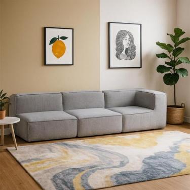 Imagem de Sofá Modular Flow 3 Lugares 1 Braço Inflow Bouclé Cinza Linho Vem Na C