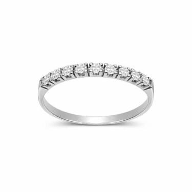 Imagem de Anel em Ouro Branco 18K Meia Aliança com Diamantes - Joia de Luxo - Ju