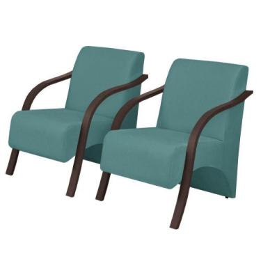 Imagem de Kit 2 Poltronas Vênus 1 Lugar Pé Madeira D Salla Turquesa