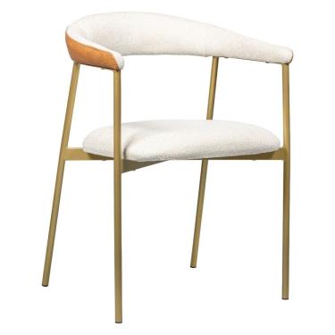 Imagem de Cadeira de Jantar Estofada Maya Base de Metal Confortável e Elegante Dourada / Linho Av...