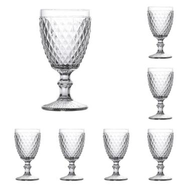 Imagem de Conjunto 12 Taças para Vinho Bico de Abacaxi 230ML Vidro Relevo Resistentes lava-louças Transparente