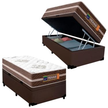 Imagem de Cama Box Baú Solteiro Sintético + Colchão Molas Ensacadas Texas Prime Colchões 88cm - S...