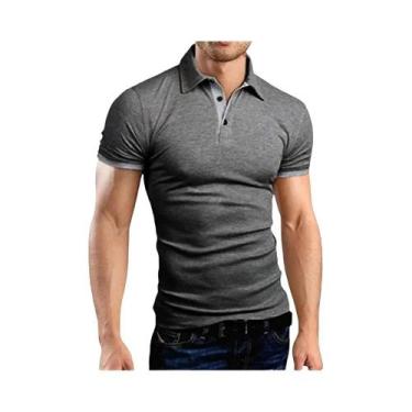 Imagem de Camisa polo de manga curta slim fit colorida masculina, streetwear est