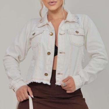 Imagem de Jaqueta Feminina Off Jeans com Barra Desfiada Casual Moderna - KCG STO