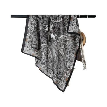 Imagem de Lenço De Seda Satinado Feminino De 70cm Com Estampa De Flor De Caju, A