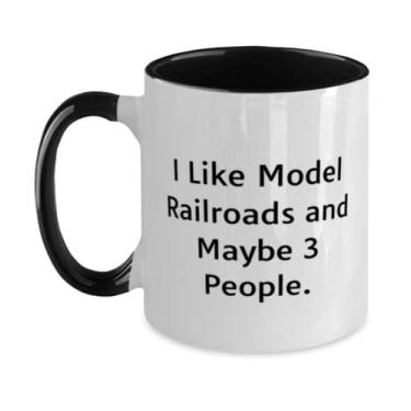 Imagem de Caneca I Like Model Railroads and Maybe 3 People. Modelo Ferrovias Dois Tons 325 ml, Ideia Única Modelo Ferrovias Presentes, Copo para Homens e Mulheres
