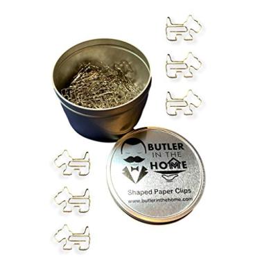 Imagem de Clipes de papel em forma de Schnauzer Butler in the Home 100 unidades ótimos para colecionadores de clipe de papel ou presente de escritório - Vem em lata redonda com tampa e caixa de presente (prata)