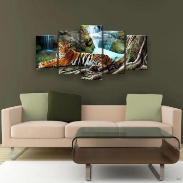 Imagem de Quadro Decorativo Tigre Cachoeira Hd 129x61 Quarto Sala