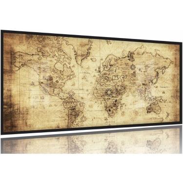 Imagem de Quadro Decorativo Mapa Mundi Retro - 130x60 Moldura Preta 2x2