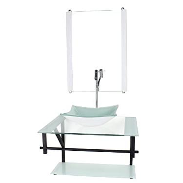 Imagem de GABINETE DE VIDRO PARA BANHEIRO 60CM AP CUBA QUADRADA BRANCO COM TORNEIRA CROMADA