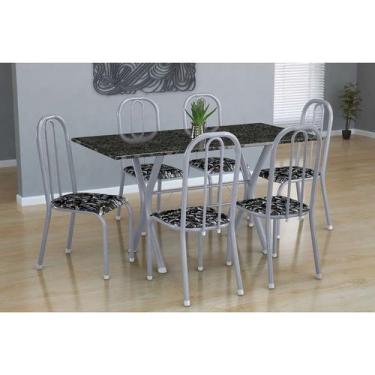 Imagem de Conjunto De Mesa Miame Com 6 Cadeiras Madri Branco Prata E Preto Flora