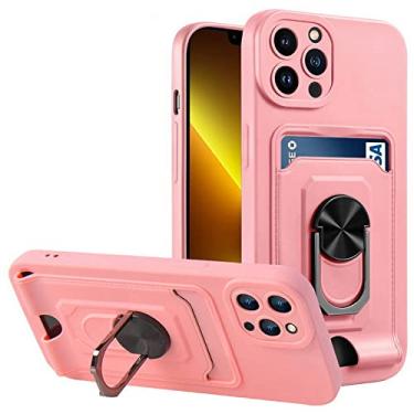Imagem de Suporte de anel de luxo com slot de cartão para iphone 13 12 11 pro max 13 mini xs xr x 8 7 plus se 2020 cartão bolso tampa traseira, rosa, para iphone 11 pro