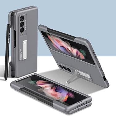 Imagem de Porta-caneta Frame S Slot Case para Samsung Galaxy Z Fold 3 5G Case Magnetic Kickstand Hard PC Cover para Z Fold3 5G (NO S Pen), cinza, para Z Fold 3 5G