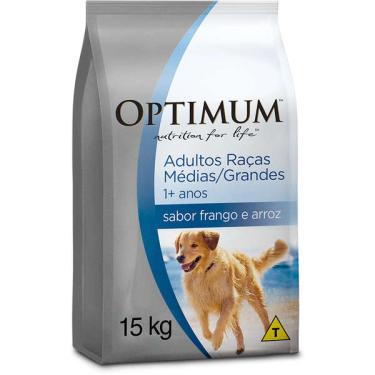 Imagem de Ração Seca Optimum Frango e Arroz para Cães Adultos Raças Médias e Grandes - 15 Kg