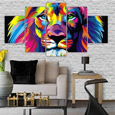 Imagem de Quadros Decorativos Mosaico MDF Leão Colorido 115x60