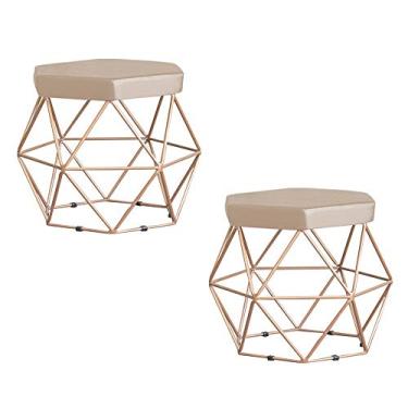 Imagem de Kit 2 Puff Decorativo Base Gold Elsa Veludo Bege - Gran Belo