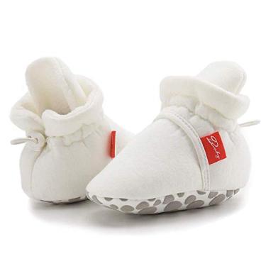 Imagem de Babelvit Botas de flanela macias para recém-nascidos, sapatos, meias antiderrapantes, para bebês e crianças pequenas, 4094 White, 6-12 Months Infant