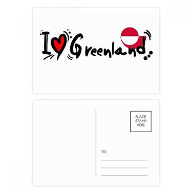 Imagem de Conjunto de cartão postal I Love Greenland com bandeira de palavras Love Heart Illustration Cartão de felicitações de aniversário