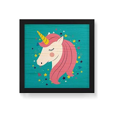 Imagem de Arte Maníacos Quadro Decorativo em Madeira Unicórnio Fundo Verde - 30x30cm (Moldura caixa em laca preta)