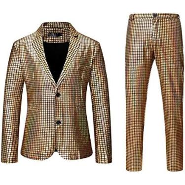 Imagem de Conjuntos De Agasalhos Masculinos Com Lantejoulas Brilhantes, Botão Para Baixo, Calça De Corrida, Gola Alta, Calça, Estilo De Boate, Agasalho De Treino,Ouro,eu,bonny369