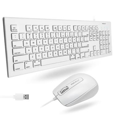 Imagem de Macally Combo de teclado e mouse com fio USB de 104 teclas com teclas de atalho da Apple para Mac, iMac e Windows PC (MKEYECOMBO), branco
