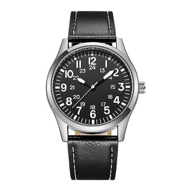 Imagem de YingHwa Relógios masculinos, relógios masculinos modernos, casuais, à prova d'água, à prova d'água, relógios masculinos luminosos multifuncionais, Pulseira de couro preta, Relógios de quartzo