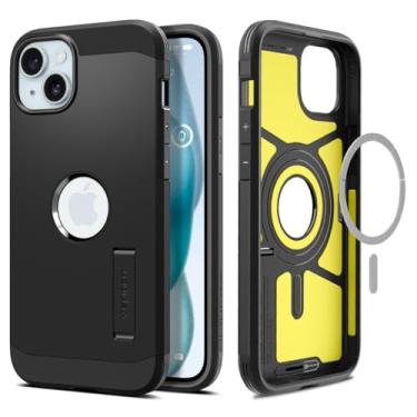 Imagem de Capa magnética Spigen para iPhone 15: Tough Armor MagFit [Mil-Grade Certified], [MagSafe], capa Kickstand para iPhone 15 - preta