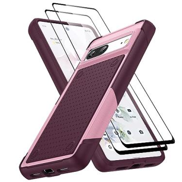 Imagem de Jeylly Capa para Google Pixel 7 com 2 protetores de tela, proteção contra quedas de grau militar, à prova de choque, fina, macia, capa de telefone traseira rígida para Google Pixel 7 5G (6,3 polegadas), rosa vermelho