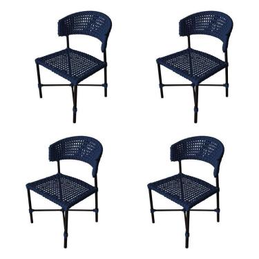 Imagem de Kit 4 Cadeiras Hortz Corda Náutica Base Em Alumínio Preto-azul Marinho - Cor: Azul
