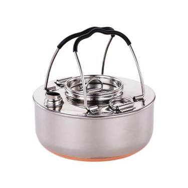 Imagem de Chaleira de acampamento chaleira água fervente ao ar livre aço inoxidável acampamento chaleira chá bule para acampamento caminhadas quintal churrasco, 1.5L