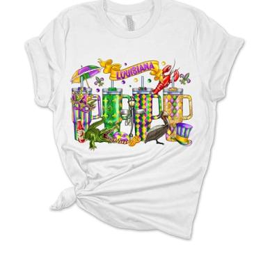 Imagem de Camiseta feminina Mardi Gras Carnaval Louisiana Tumbler Cups camiseta manga curta, Branco, XXG