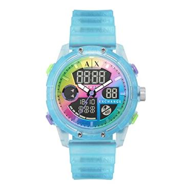 Imagem de AX Armani Exchange Relógio masculino analógico e digital de silicone, Azul claro, Relógio de quartzo