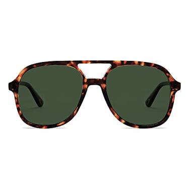 Imagem de Appassal Óculos de sol retrô polarizados aviador feminino masculino vintage ponte dupla óculos de sol quadrado AP3606, Armação C3 Tartaruga/Lente Verde