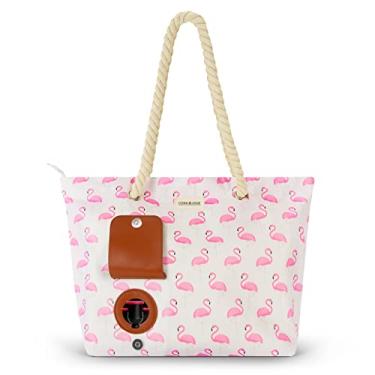Imagem de CORK & VINE Sacola de vinho com estampa de flamingo rosa, bolsa de vinho de lona com compartimento de resfriamento, bico embutido e 3 bolsas de bebidas de 1,5 litros, serve bebidas na praia, shows,