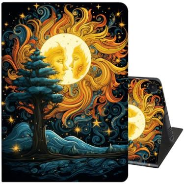 Imagem de Capa para Samsung Galaxy Tab S6 Lite 10,4 polegadas modelo 2022/2020, capa inteligente de couro PU, suporte ajustável com função automática de hibernar e despertar, sol e lua