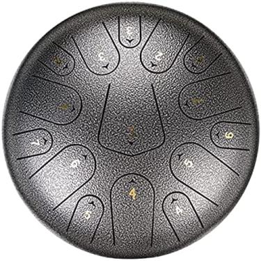 Imagem de Tambor de língua de aço de 12 polegadas, 15 notas, instrumento de percussão c-key com bolsa de viagem e baquetas, livro de tutorial, tambor de handpan para prática de meditação, prata antiga