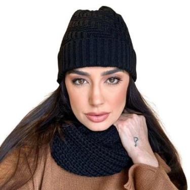 Imagem de Touca frio lã feminina masculina e cachecol gola tricot kit-Unissex