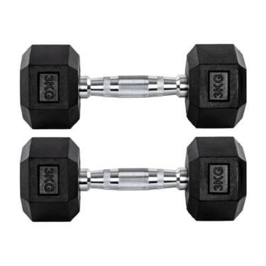 Imagem de Par Halteres 3kg + 3kg Dumbbell Sextavado Emborrachado Pegada Cromada Gallant (GDb03F3B-Pt)