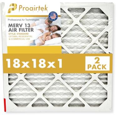Imagem de Proairtek AF18181M13SWH Modelo 18 x 18 x 1 pacote com 2 filtros de ar, MERV 13; ideal para qualquer pessoa que queira ar limpo e fresco em sua casa; captura partículas microscópicas transportadas pelo